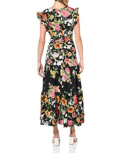 Anne Klein Women's Drawstring Waist Maxi with Ruffle SLVS, Anne Black Multi