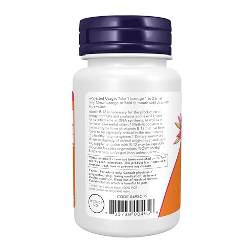 NOW Supplements, Methyl B-12 (Methylcobalamin) 1,000 mcg, Nervous System Health*, 100 Lozenges