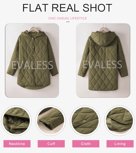 EVALESS Winter Jacket for Women Diamond Quilted Jackets Women's Fashion Winter Long Sleeve Coat Hooded Button Down Puffer Jacket Solid Shacket Jacket Clothing for Women Dressy Casual, Red Medium