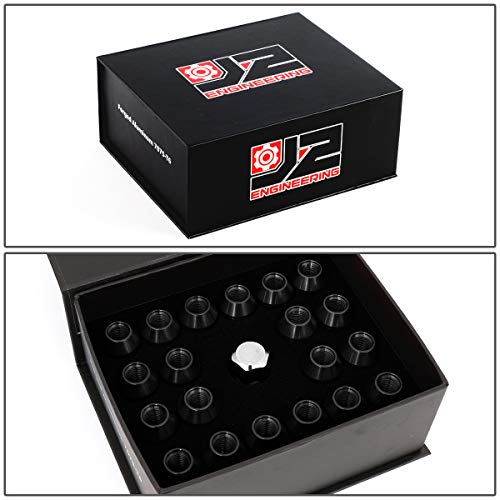 J2 Engineering 7075 Aluminum Black M12 x 1.5 20Pcs L: 35mm Close-End Lug Nut w/Adapter