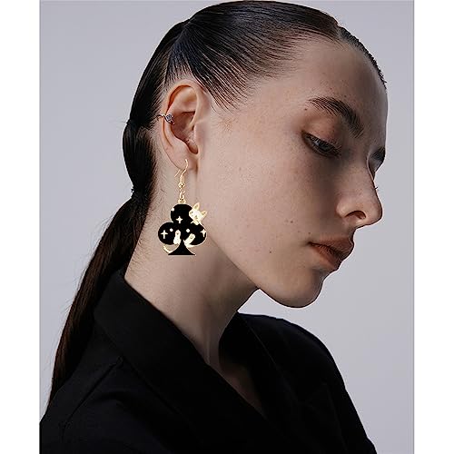 Unique Funny 14K Gold Plated Hypoallergenic Poker hearts and Spades A Ace Playing Cards Cat Dangle Drop Earrings For Women Square and Plum Poker Gambling Casino Jewelry Gifts (Style-2)