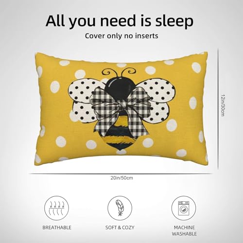 Yellow Bee Pillow Covers 12x20 Set of 2 Polka Dots Outdoor Decorative Throw Pillow Covers Summer Farmhouse Seasonal Linen Cushion Case for Home Sofa Couch Outdoor Decor