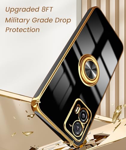 Dretal for Moto G 5G 2023 Case, 2X Screen Protector, 360° Rotatable Ring Holder Magnetic Kickstand,Plated Gold Edge Slim Soft TPU Protective Cover for Motorola G 5G 2023 (Black, ZH)