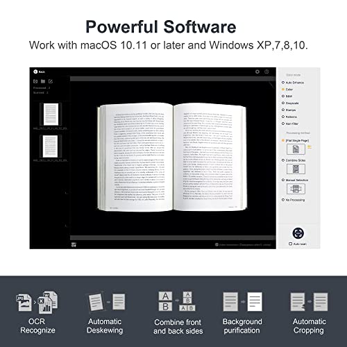 CZUR ET18 Pro Professional Document Scanner, 2nd Gen Auto-Flatten & Deskew Tech, 18MP HD Camera, Capture A3, 186 Languages OCR, Convert to PDF/Searchable PDF/Word/Tiff/Excel, Run On Windows & MacOS