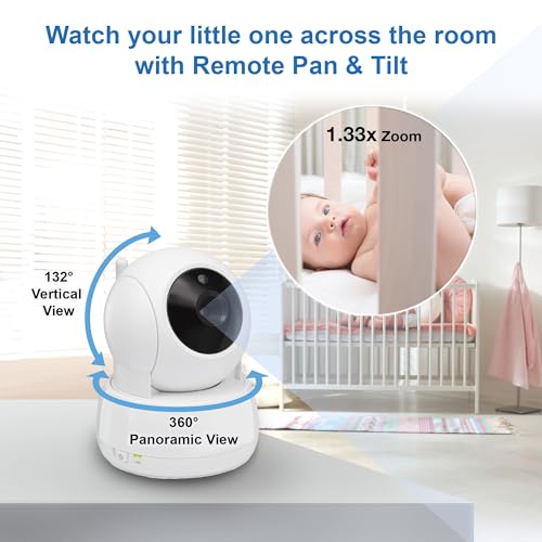 VTech VM924 5" Screen Remote Pan-Tilt-Zoom Baby Monitor with Camera&Audio,Up to 31Hrs Battery for Audio&17Hrs Video Streaming, Long Range Up to 1000ft,Night Vision,Soothing Sound,Temperature Sensor