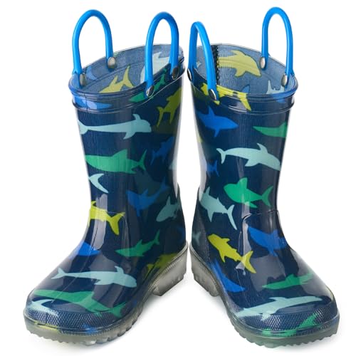 HISEA Kids Rain Boots for Boys Girls, Waterproof Lightweight Rain Boots Light Up by Steps for Water Beach Outdoor Playing (Toddler/Little Kid/Big Kid)