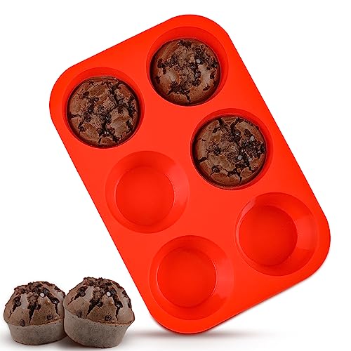 CAKETIME Jumbo Muffin Pan, 3.5 Inch Large Muffin Pan 6 Cup Silicone Jumbo Muffin Tin for Baking Food Grade Silicone Non Stick