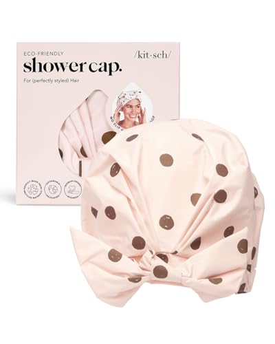 Kitsch Luxury Shower Cap for Women Waterproof - Reusable Shower Cap, Hair Cap for Shower, Waterproof Hair Shower Caps for Long Hair, Non-Slip Cute Shower Cap One Size, Chic Shower Bonnet - Blush Dot