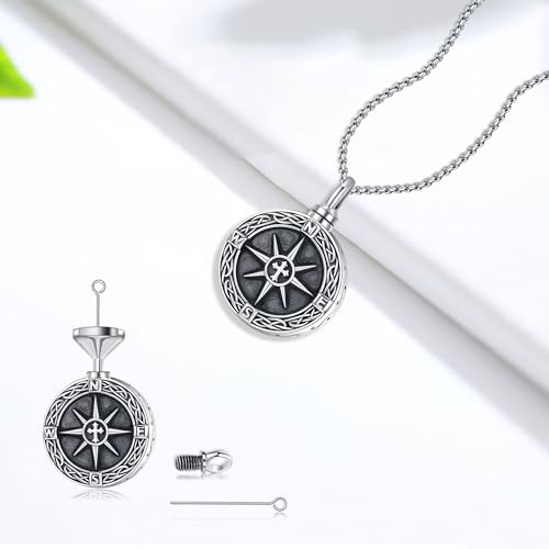 DRINSPER Compass Necklace for Men Women 925 Sterling Silver Celtic Compass Pendant Birthday Gifts for Her Him Celtic Knot Jewelry Christmas Gift for Men Birthday Gift