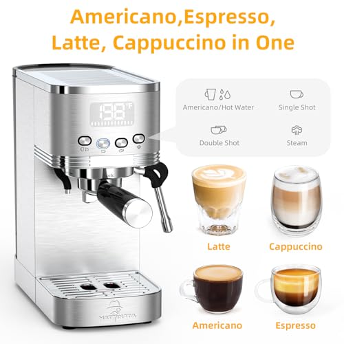 MAttinata Espresso Machine 20 Bar, Espresso Maker with Milk Frother and Hot Water Wand for Cappuccino, Latte, Americano, Stainless Steel