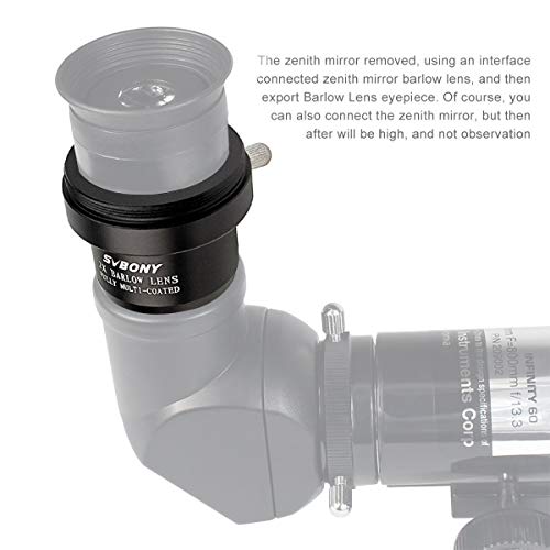 SVBONY Barlow Lens 2X, 1.25 inch Barlow Lens with Multi Coated Broadband Green Film, Telescope Accessories with M42 Thread for Telescope Eyepiece