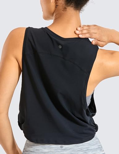 CRZ YOGA Pima Cotton Cropped Tank Tops for Women - Sleeveless Sports Shirts Athletic Yoga Running Gym Workout Crop Tops Deep Armhole-Black Small