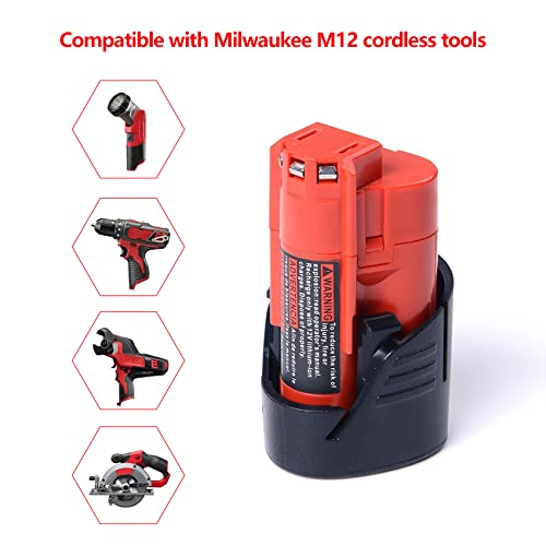 DV8DKV7 2 Packs Replace for Milwaukee M12 12 Volt Cordless Tools 6.0Ah Battery, Compatible with Milwaukee 12V 48-11-2410 48-11-2420 48-11-2411 48-11-2401 12 Volt Lithium Ion Battery