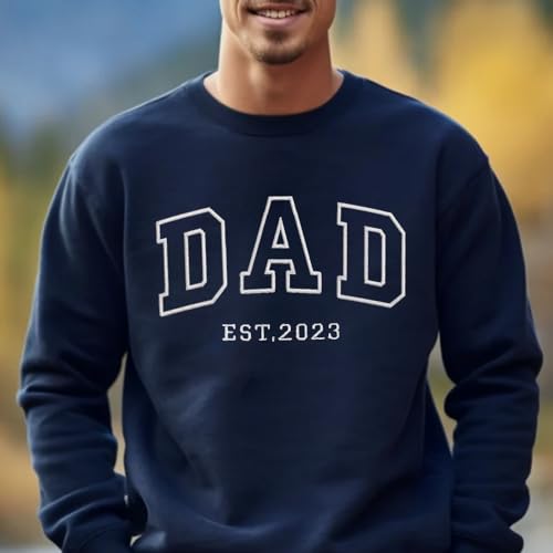 GODMERCH Personalized Embroidered Dad Est 2023 Hoodie, Custom Dad Embroidered Shirt, Customized Dad Est with Kid Names on Sleeve, Custom Embroidered Hoodie, Dad