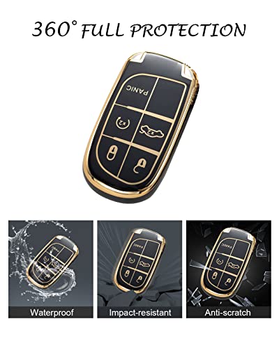 Homaupt for Jeep Key Fob Cover Compatible with Jeep Grand Cherokee Compass Challenger Charger Durango Journey Renegade 3 4 5 Buttons, Soft TPU Key Shell Protection Case with Bling Ring Car Black