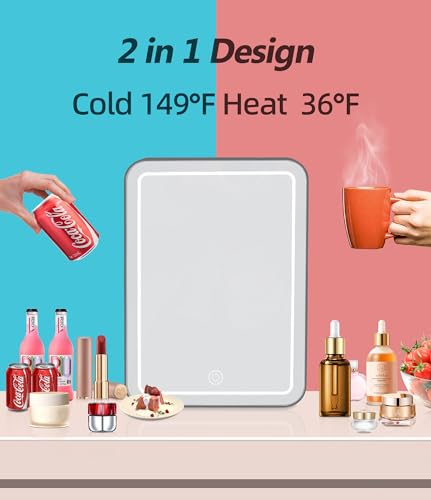 BOGDA Mini Skincare Fridge (4 Liter/6 Can) with Dimmable LED Light Mirror, Cooler and Warmer for Refrigerating Make Up, Skin Care and Food, Portable Mini Fridge for Bedroom, Office and Car, Grey