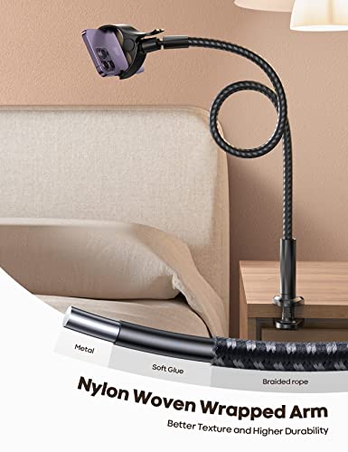 Lamicall Gooseneck Phone Holder Bed - [Nylon Braided] Flexible Arm, 38inch Overall Length, 360 Adjustable Clamp Clip, Overhead Cell Phone Mount Stand for Bed, Desk, 4-7” Cellphone