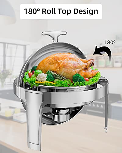 Garvee 6QT Roll Top Round Chafing Dish Stainless Steel Full Pan Classic Buffet Chafer [at Least 5 People]