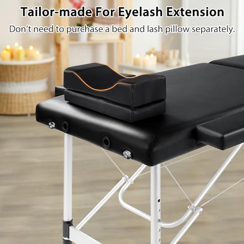 Masajeo Lash Bed for Lash Extensions Portable Lash Bed Massage Table with Eyelash Pillow Esthetician Bed Salon Table Spa Table Spa Bed Height Adjustable Waterproof Aluminum Frame (Black)