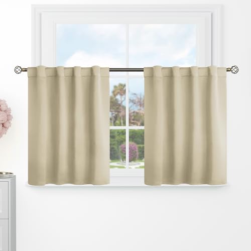 BGment Short Kitchen Curtains 36 Inch Length for Half Windows - 34 x 36 inch Curtains Rod Pocket and Back Tab Thermal Insulated Room Darkening Curtains for Cafe Room, 2 Window Panels, Navy