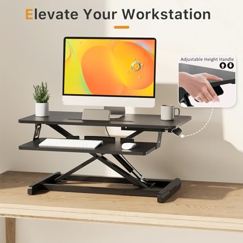 JOY worker Standing Desk Converter, 28" Height Adjustable Sit Stand Up Desk Riser with Keyboard Tray, Desktop Workstation Riser for Home Office Computer Laptop, Black