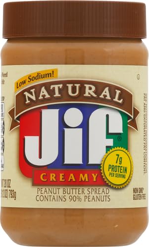 Jif Natural Creamy Peanut Butter Spread, 28 Ounces, Contains 90% Peanuts