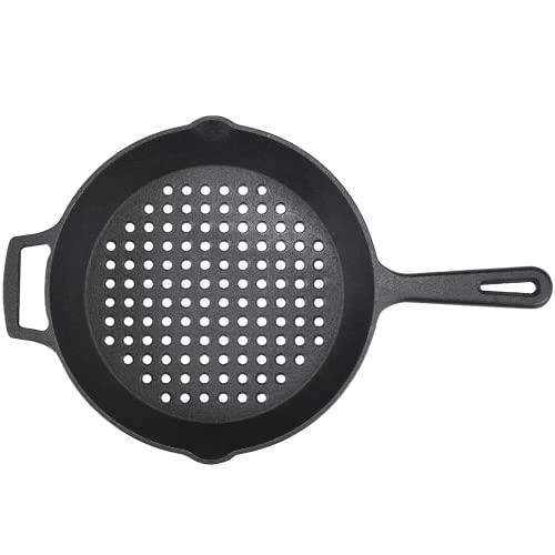 Bruntmor Pre-Seasoned Cast Iron Saute Fry Pan, Large Size, Dual Handles, Nonstick Surface, Induction Compatible, Easy Cleanup