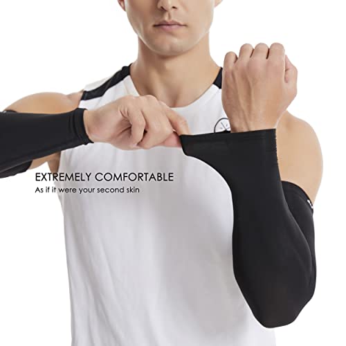 HiRui Arm Compression Sleeves for Men Women Youth Kids, UV Protection 20-30mmHG Support, Great for Running Cycling Basketball Golf Tattoo Cover, Breathable Moisture-Wicking (Black, Small)