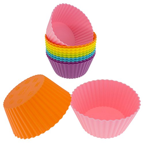 Freshware Silicone Baking Cups [12-Pack] Reusable Cupcake Liners Non-Stick Muffin Cups Cake Molds Cupcake Holder in 6 Rainbow Colors, Large Round