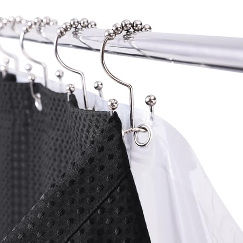 LaCyan 3 in 1 Waterproof Waffle Weave Shower Curtain and Clear Liner Set with 12 Stainless Steel Hooks Double Sided for Bathroom 72 Inches Heavy Duty Polyester Fabric Shower Curtains 72x72