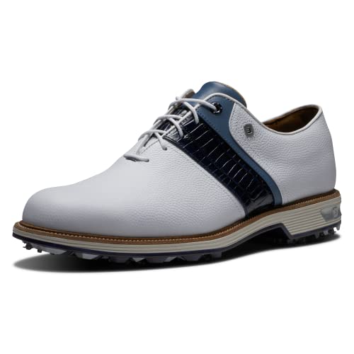 FootJoy Men's Premiere Series-Packard Golf Shoe, White/Light Blue/Navy, 9 Wide