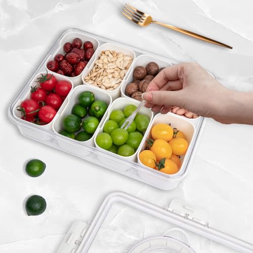 YUBYFA Divided Serving Tray with Lid and Handle,Snackle Box Charcuterie Container for Portable Snack Platters,Clear Organizer for Fruits,Candy, Nuts- Perfect for Travel&Picnic