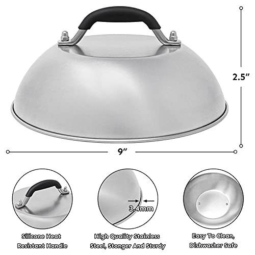 HULISEN Cheese Melting Dome & Smashed Burger Press, 5.5" Square Grill Press with 9" Basting Cover, Stainless Steel Burger Smasher, Griddle Accessories Kit for Flat Top Grill Cooking Indoor/Outdoor