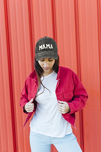 Waldeal Embroidered Mama Hat for Women, Gifts for Mom, Wife, Adjustable Washed Distressed Baseball Cap Black