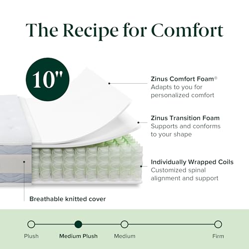 ZINUS 10 Inch Comfort Support Hybrid Mattress [New Version], Full, Fiberglass Free, Medium Plush, Motion Isolation, Certified Safe Foams & Fabric, Mattress in A Box