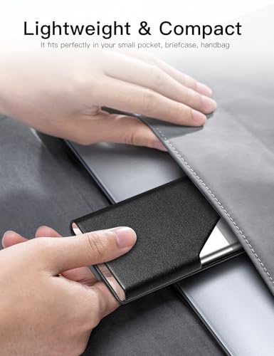 Padike Business Card Holder, Upgraded Leather Business Card Case Pocket Card Holders for Men or Women, Metal Slim Name Card Holder RFID Blocking Business Card Carrier with Magnetic Closure (Z-Coffee)