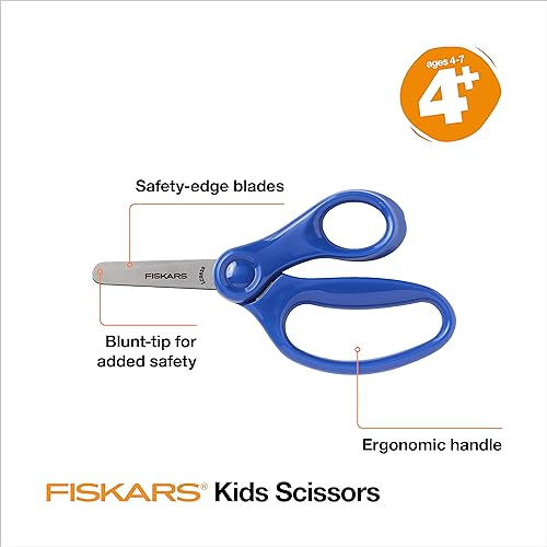 Fiskars 5" Blunt-Tip Scissors for Kids 4+ - Scissors for School or Crafting - Back to School Supplies - Blue