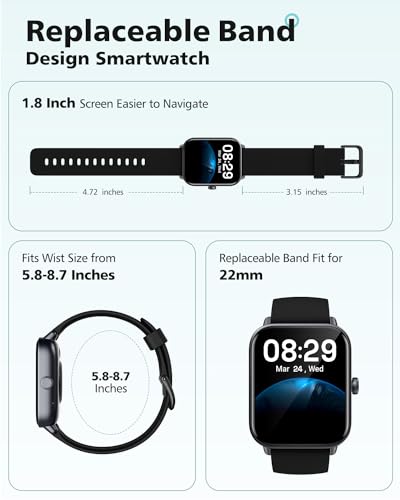 Smart Watch for Women Men Android & iPhone Compatible, Fitness Watch Bluetooth Call & Receive Text, 1.8" Smartwatch with Alexa/Heart Rate/SpO2/Sleep Monitor/Calorie Step Tracker, 7-Day Battery