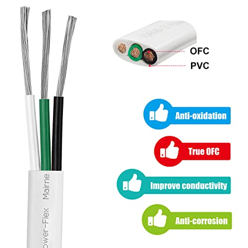 Kimbluth 10 Gauge Triplex Marine Wire Tinned Copper Boat Cable, 10ft 10 AWG Standard USA OFC Oxygen Free Copper Wire for Automotive Boat Speakers Solar Outdoors