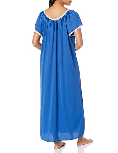 Shadowline Women's Cameo Flutter Sleeve Long Nightgown, Navy, Small