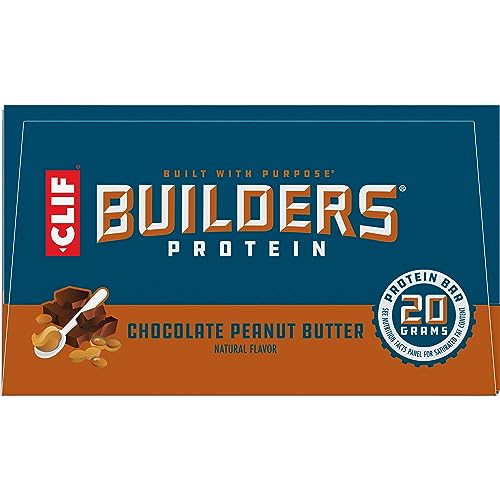 CLIF Builders - Chocolate Peanut Butter Flavor - Plant Based Protein Bars - Gluten Free - Non-GMO - Low Glycemic - 20g Protein - 2.4 oz. (12 Pack)