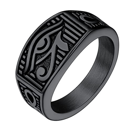 Eye of Horus Ring Egyptian Jewelry Cool Black Ankh Rings for Men Trendy Size 7