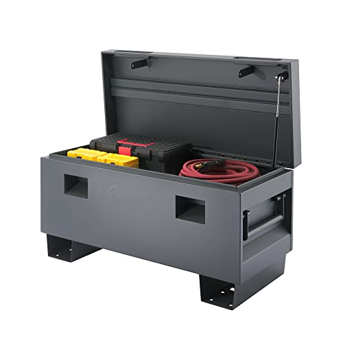 TRINITY Reinforced Steel Job Site Storage Box for Construction, Garages, Power Tools, Powder Coated Finish, 36 Inches, Gray