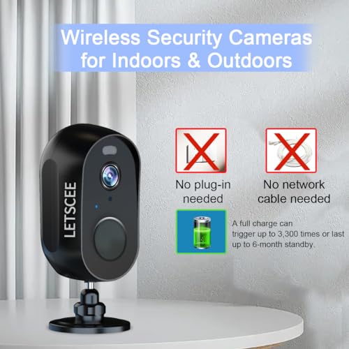 LETSCEE Security Cameras Wireless Outdoor or Indoor,Alexa Cameras for Home Security Outside with Night Vision,2-Way Audio,Motion Detection,SD/Cloud Storage,Motion Zone,IP65 Weatherproof