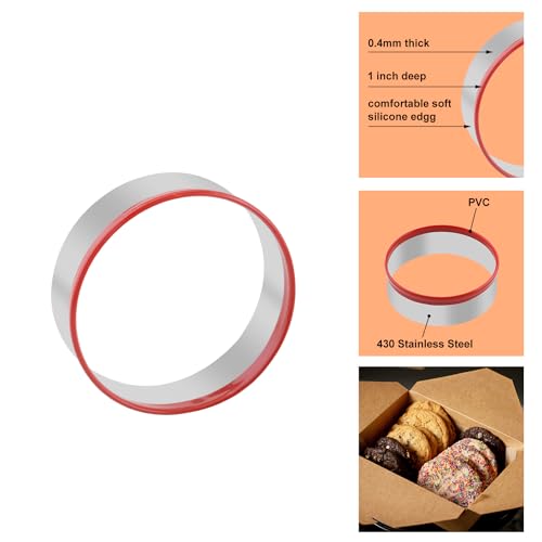 3pcs Circle Cookie Cutters 4.5",3.8", 3", Round Biscuit Cutter, Large Cookie Cutters, Small Cake Cutter, Dough Cutter, Unique Design with Protective Red Top PVC