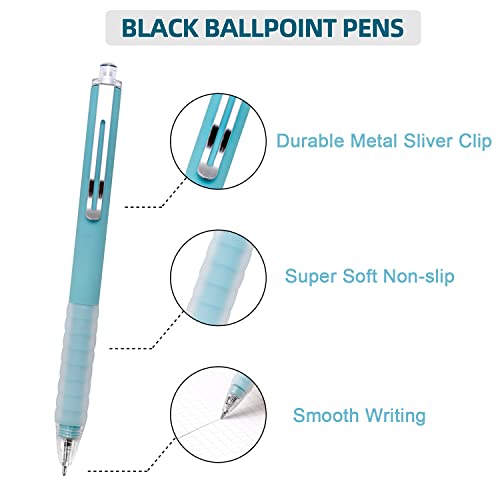 Linbsunne Ballpoint Pens Medium Point 1mm Black Ink Work Pen with Super Soft Grip Ball Point Pen for Men Women Retractable Office Pens (Silver Clip-12 count)