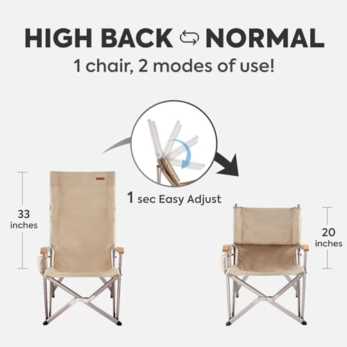 ICECO Hi1600 High Back Camping Chairs for Adults, Heavy Duty Folding Chair for Outside, Portable Outdoor Chairs with Storage Bag, Hold Up 600 LBS, 10 Years Warranty (Not Adjustable)
