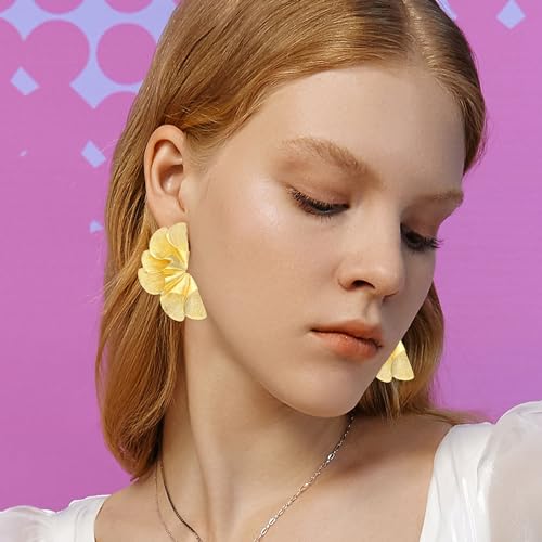 Vavhoo Gold Statement Earrings for Women Large Geometric Dangle Earrings Bohemian Flower Dangling Drop Earrings Exaggerated Metal Sectored Geometric Earrings for Women (Silver)