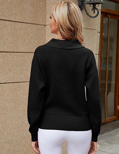 Micoson Apricot Sweaters for Women Fashion Long Sleeve Quarter Zip Pullover Waffle Knit Shirt Soft V Neck Knit Tops for Teen Girls Winter Clothing S