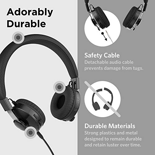 LilGadgets Untangled Pro On-Ear Wireless Kids Headphones for School, Microphone, Volume Limited, SharePort Technology, SoftTouch Padding, Black